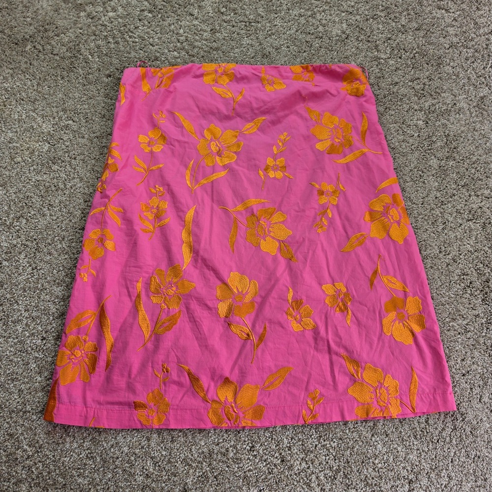 Free People Floral Embroidered A-line Skirt Women L Pink Orange Casual Boho